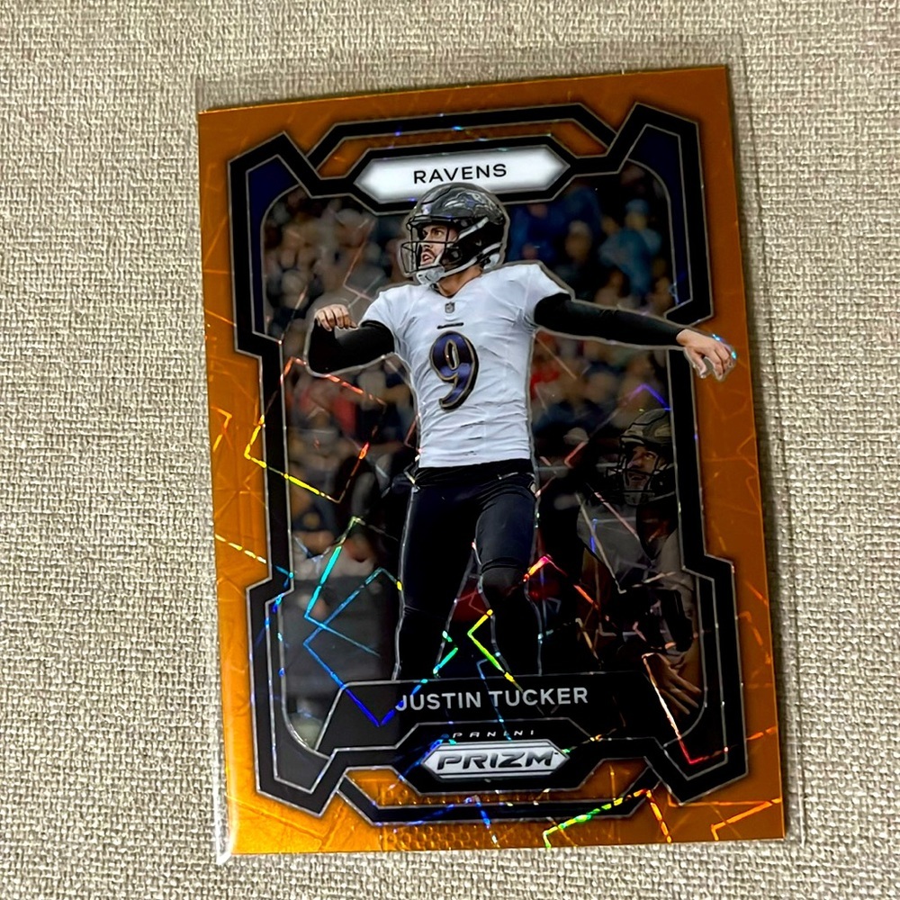 Justin Tucker 2023 Panini Prizm ORANGE LAZER #22 Baltimore Ravens